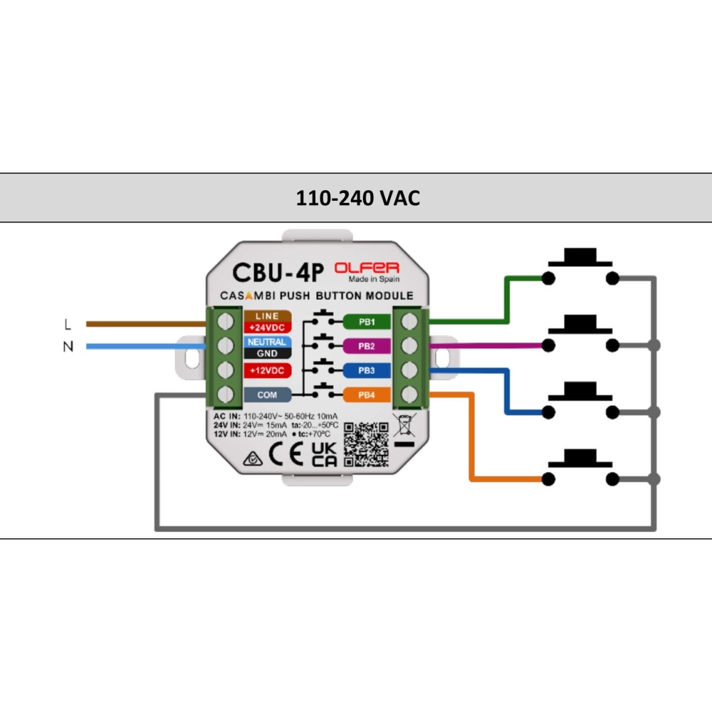 CBU-4P - Bộ module nút nhấn Casambi 4 kênh Olfer