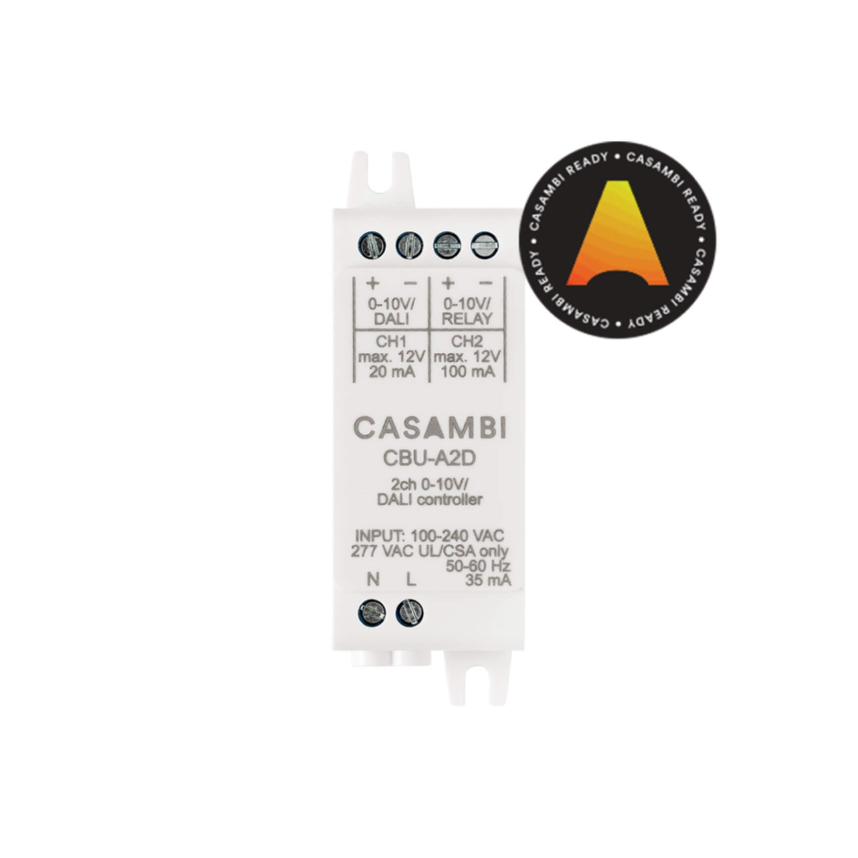 CASAMBI CBU-A2D — Bộ Điều Khiển Bluetooth 2 Kênh 0-10V / DALI, RELAY 100–277 VAC