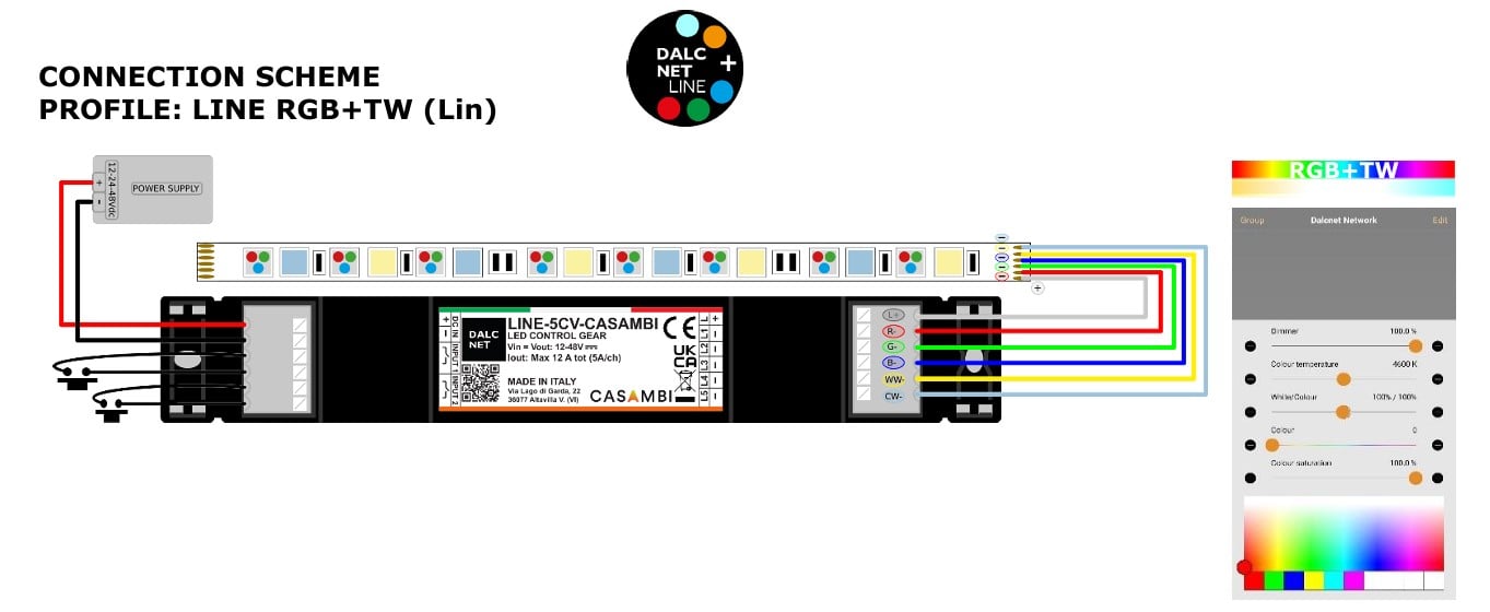DALCNET LINE-5CV-CASAMBI — Dimmer LED 5 Kênh